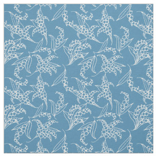 Lilie-von-d-Tal weiße Konturen auf blauem Blumen Stoff