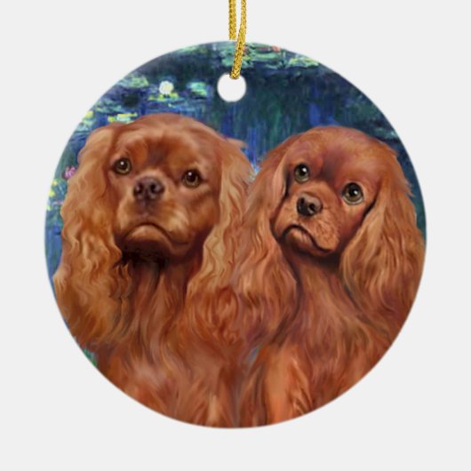 Lilien 5 - Zwei Ruby Cavaliers Keramikornament (Vorne)