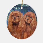 Lilien 5 - Zwei Ruby Cavaliers Keramikornament (Links)