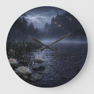 Lilien am nebligen See Gotischer Wanduhr-Garten Große Wanduhr