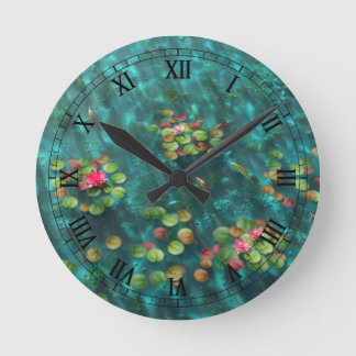 Lilien an der Wasseruhr Runde Wanduhr