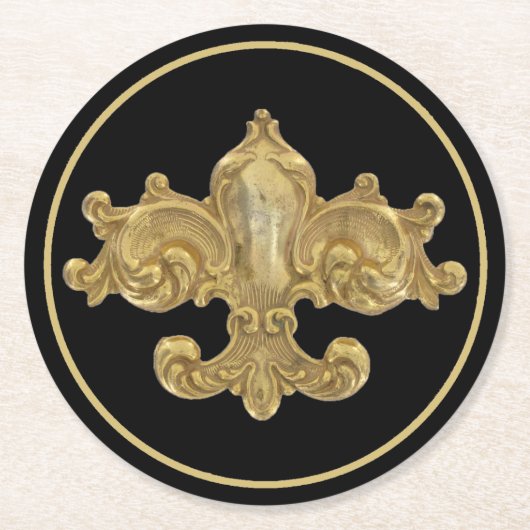 Lilien-antikes Gold Runder Pappuntersetzer (Vorderseite)