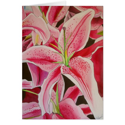 Lilien-Aquarell-Vorlagenkunst des Stargazer rosa (Vorne)