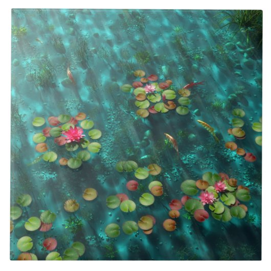 Lilien auf der Wasserdekorative Tile / Trivet Fliese (Vorderseite)