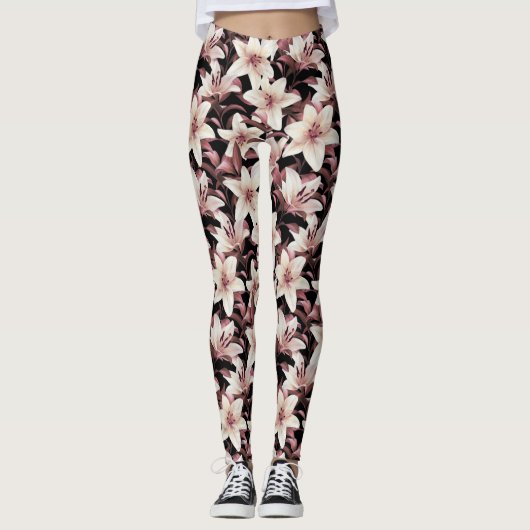 Lilien auf schwarz leggings (Vorderseite)