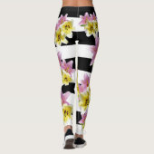 Lilien-Blumen-Lilien Striped Blumenmuster Leggings (Rückseite)