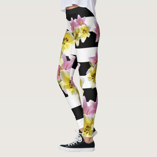 Lilien-Blumen-Lilien Striped Blumenmuster Leggings (Links)