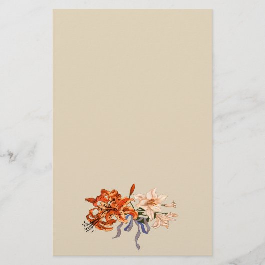 Lilien-Blumenstrauß gebunden mit einem Band Briefpapier (Vorderseite)