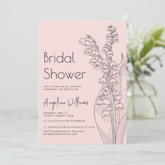 Lilien des Tals Bridal Dusche Einladung (Stehend Vorderseite)