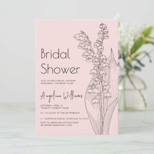 Lilien des Tals Bridal Dusche Einladung (Stehend Vorderseite)