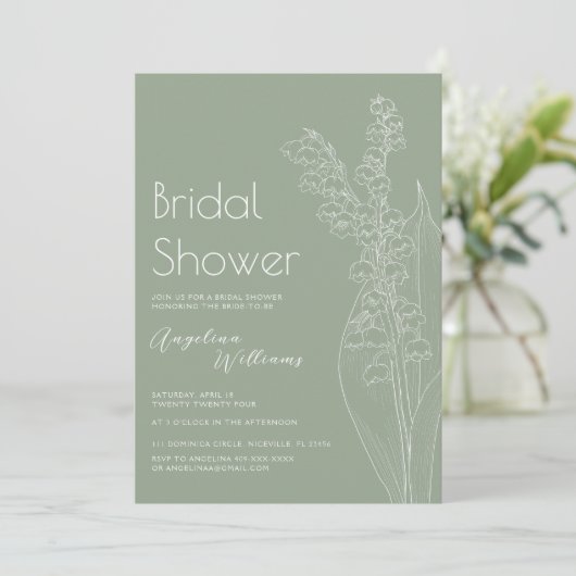 Lilien des Tals Bridal Dusche Einladung (Stehend Vorderseite)