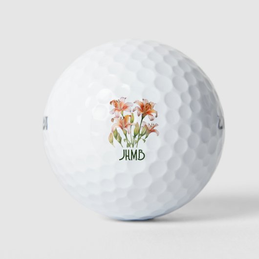 Lilien-Garten-Blumen-Monogramm-Kunst Golfball (Vorderseite)