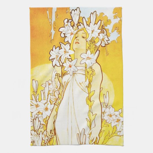Lilien-Geschirrtuch Alphonse Mucha Handtuch (Vertikal)