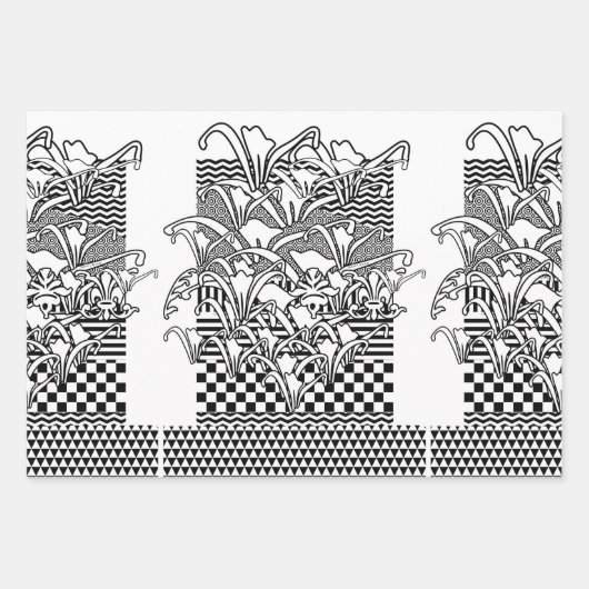 Lilien in Schwarz und Weiß Geschenkpapier Set (Vorderseite 2)
