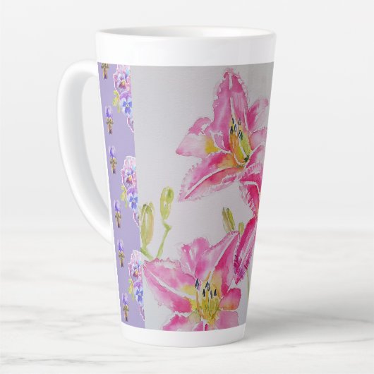 Lilien mit Handfarbe Rosa Lilienblüte Latte Tasse (Linke Ecke)