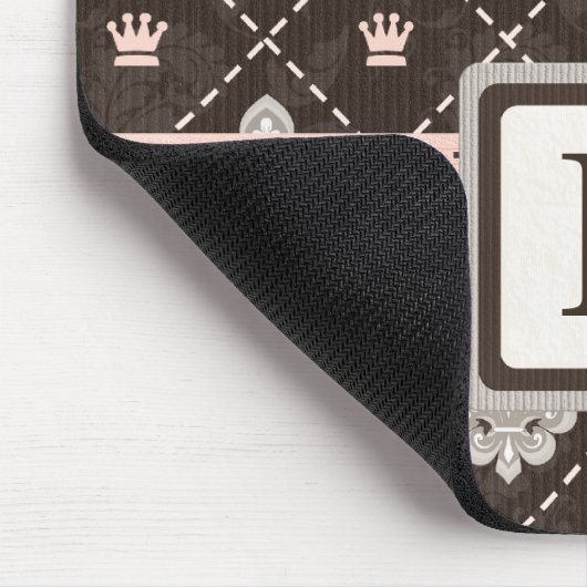 Lilien-Monogramm-Mausunterlage-Rosa-Band Mousepad (Ecke)