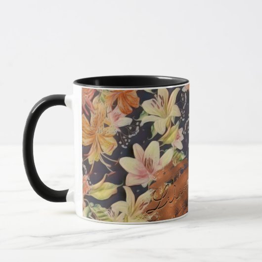 Lilien Orange, Gelb, Weiß Tasse (Links)