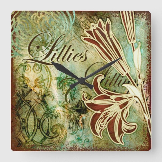 Lilien Quadratische Wanduhr (Vorderseite)