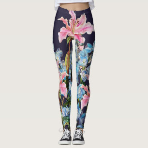 Lilien, Rittersporn Grenze: Aquarellmalerei. Leggings