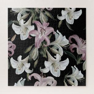 Lilien, rosa weiß, Blumenmuster. Puzzle