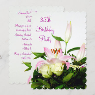 Lilien & Rose Bouquet 35. Geburtstag Einladung