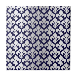 Lilien Silber und Blau Fliese