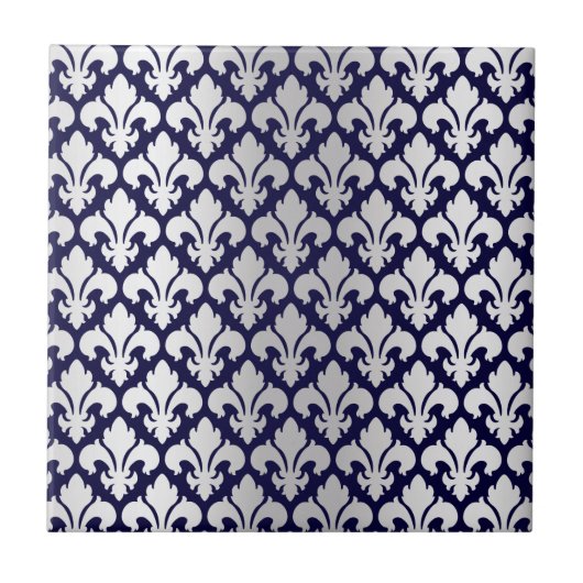 Lilien Silber und Blau Fliese (Vorderseite)