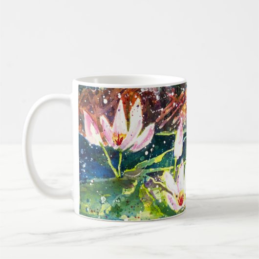 Lilien-Teich Watercolordruck Kaffee-Tasse Kaffeetasse (Links)