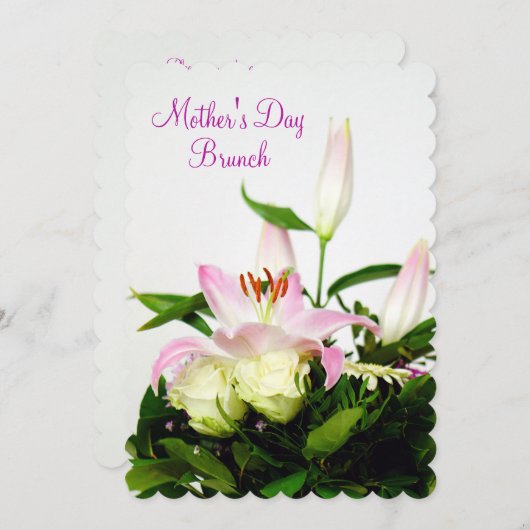 Lilien u. Brunch der Rosen-Blumenstrauß-Mutter Einladung (Vorne/Hinten)