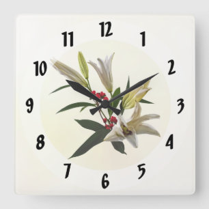 Lilien und Berries Quadratische Wanduhr