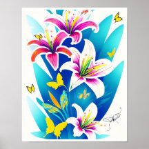 Lilien und Gelbe Schmetterlinge