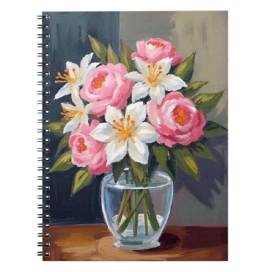 Lilien- und Rosenstrauß | Florale Aquarell-Vase Notizblock (Vorderseite)