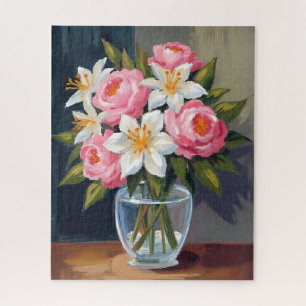 Lilien- und Rosenstrauß   Florale Aquarell-Vase Puzzle