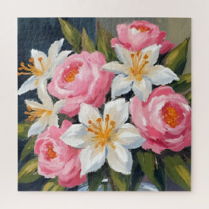 Lilien- und Rosenstrauß   Florale Aquarell-Vase Puzzle