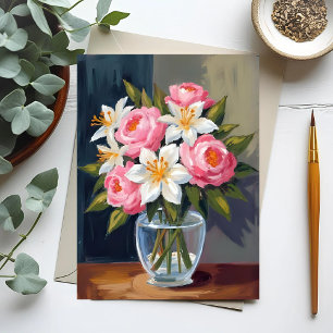 Lilien- und Rosenstrauß Florale Wasserfarbenvase Postkarte