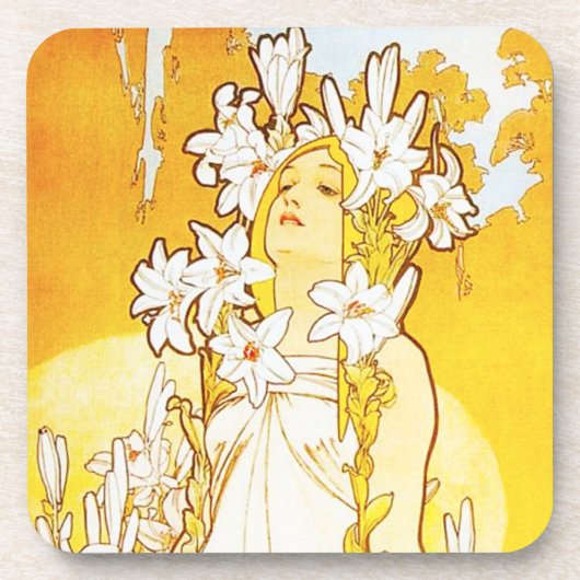 Lilien-Untersetzer Alphonse Mucha Untersetzer (Vorderseite)