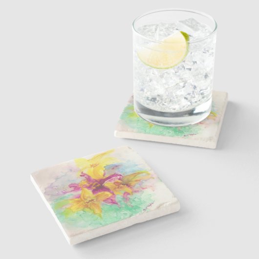 Lilien-Untersetzer Steinuntersetzer (Seitenansicht)