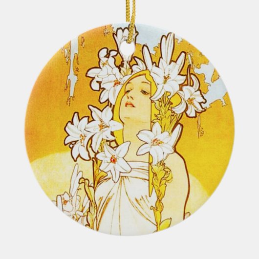 Lilien-Verzierung Alphonse Mucha Keramik Ornament (Vorne)