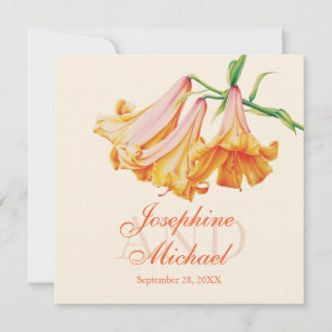 Lilienblumen-Hand-Wasserfarbstift orange Hochzeit Einladung