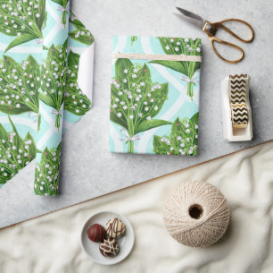 LilienBouquet der Blume des Tales auf blau Geschenkpapier