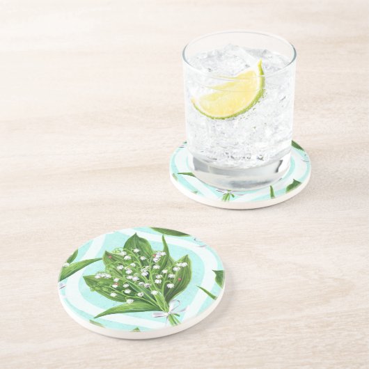 LilienBouquet der Blume des Tales auf blau Getränkeuntersetzer (Seite)
