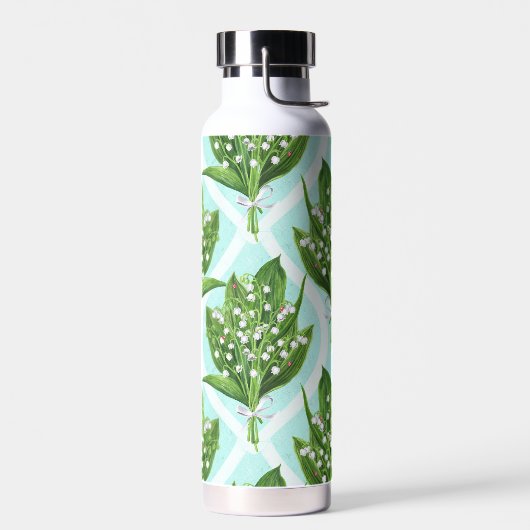 LilienBouquet der Blume des Tales auf blau Trinkflasche (Links)