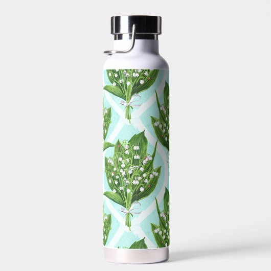 LilienBouquet der Blume des Tales auf blau Trinkflasche (Rechts)