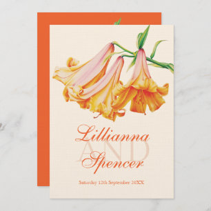 Lilienglocken-Blumen-Kunstorange Sahnehochzeit Einladung