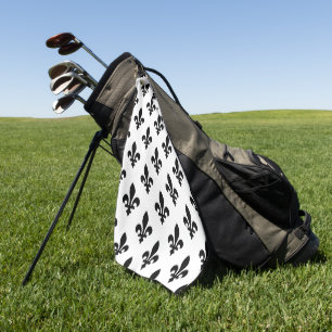 Lilienmuster, königlich französisch, Schwarz auf W Golfhandtuch
