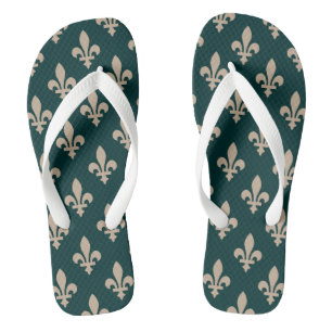 Lilienmuster, royale französische Creme auf Grün Badesandalen