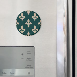 Lilienmuster, royale französische Creme auf Grün Magnet