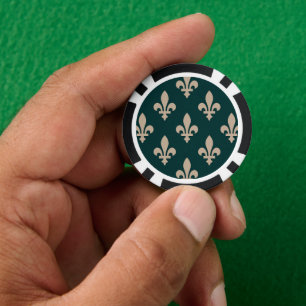 Lilienmuster, royale französische Creme auf Grün Pokerchips