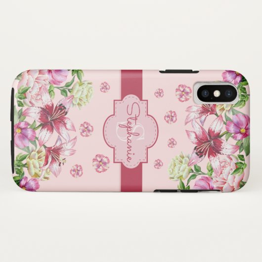 Lilienpeony Floral Blush Pink Monogram Case-Mate iPhone Hülle (Rückseite (Horizontal))