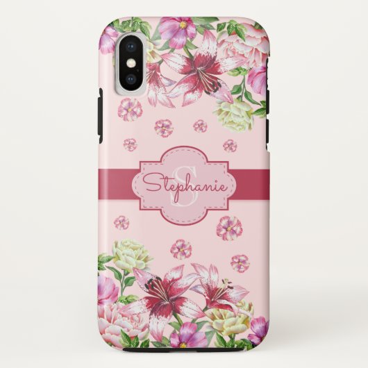Lilienpeony Floral Blush Pink Monogram Case-Mate iPhone Hülle (Rückseite)